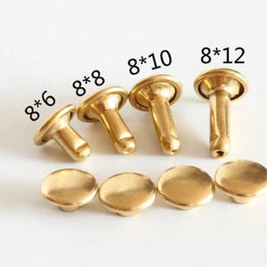 Factory Supply 4mm-12mm Non-Plating Solid Brass double cap rivet for leather