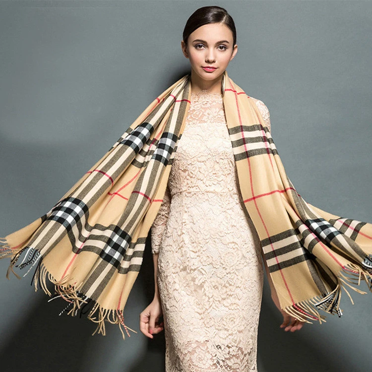 Factory Wholesale Acrylic Warm Latest Designs Fashion Polyester Scarves Women Grid Knitted Long Scarf