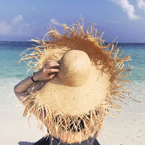factory wholesale Summer raffia straw hat women beach big brim hat seaside vacation edging straw hat