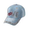 Fashion Adjustable Mouth LOVE Rhinestone Denim Baseball Cap Good Quality Skull Outdoor Sports Snapback Hats For Girl Women