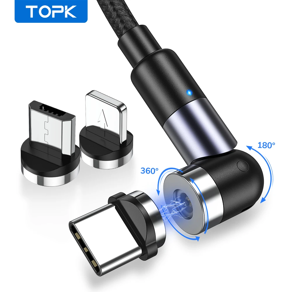 Free Shipping TOPK 2020 New Arrivals 540 Degree Magnetic Charging Cable 3 in 1 Magnetic Mobile Phone Charger Magnet Usb Cable