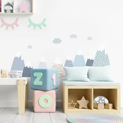 Funlife  Fabric Wall Stickers Nursery Gray Mountain Peel and Stick Art Wall Sticker for Children Bedroom