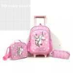 Girls trolley backpack 3D unicorn kids school bag with wheels