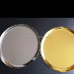 gold and silver stainless steel round 28cm pastry fruit snack tray