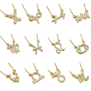 Gold Fashion Trend Bright Crystal 12 Zodiac Virgo Sign Charm Pendant Necklace Jewelry
