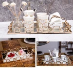 Gold Mirror Dessert Display Tray Perfume Dresser Vanity Tray Metal Decorative Makeup Tray