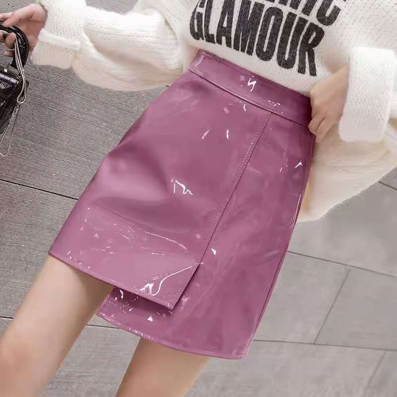 good quality lady PU leather zipper skirt