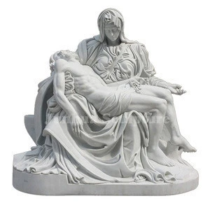 Hand Carved Religious Life Size White Marble Pieta Statue For Sale