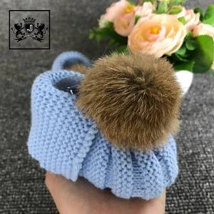 Hand Knitted Fur Pom Poms Fashion Wholesale Moccasins Cheap Soft Baby Shoes Booties