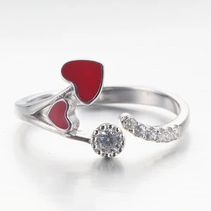 Heart Shaped Simulated Ruby &amp; Cubic Zirconia 925 Silver Ring Designs for Girls