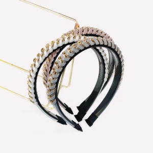 Heavy Industry Leather Alloy Chain Twist Hair Hoop Thin Edge Women Simple Acrylic Nonslip Comb Hair Accessories