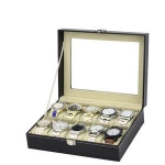 Heyco custom black pu leather covered 2 4 7 8 10 12 15 24 slot watch storage MDF winder wood box
