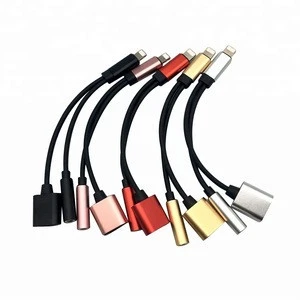 High quality 2 in1 adapter cable  USB charger data cable for iphone 7 8 Plus