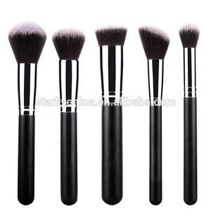 High quality makeup  brush tools 15 pcs black synthetic brush set with pu case