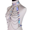Holographic chain harness body chain bra top punk women holo rainbow pvc body jewelry Bondage Waist summer festival rave outfit
