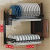 Home 2-layer Stainless Steel Wall-mounted Kitchen Dish Drainer Storage Racks