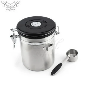 Hot Sale 18/8 Airtight Container For Coffee And Tea Storage With Measuring Spoon And CO2 Vent Valve Lid