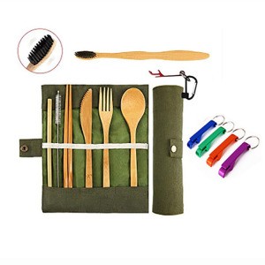 Hot Sale Outdoor Travel Picnic 7PC flatware set with toothbrush Natural Eco Friendly Reusable Bamboo Cutlery Travel Set
