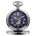 Hot Sale OUYAWEI Roman Number Diamond Blue Dial Vintage Waterproof Skeleton Pocket Watch Automatic