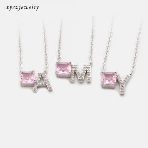 Hot sale pink glass letter pendant necklace jewelry gold necklace