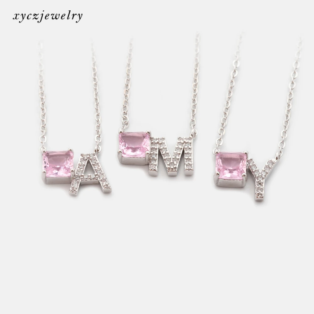 Hot sale pink glass letter pendant necklace jewelry gold necklace