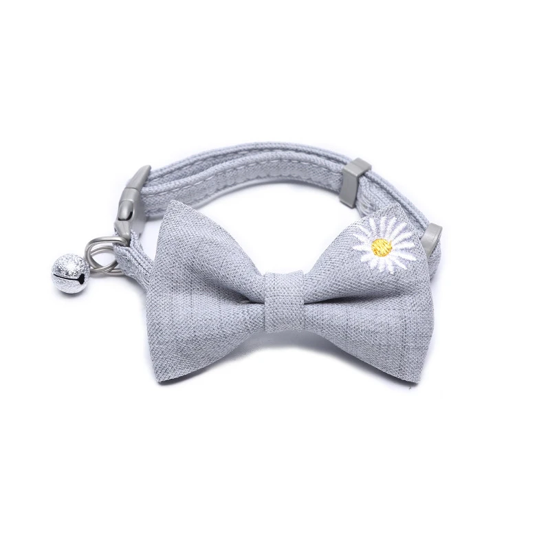 Hot sale plain color add cotton embroidery bowknot casual and comfortable cat collar