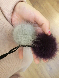 Hot sale real animal fur pom pom fur ball for hair ties 3cm4cm3.5cm mink ball