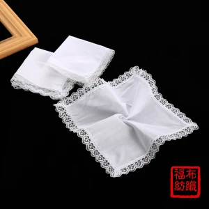 Hot Sale Soft Cotton 10&#x27;&#x27; Solid White Lace Lady Handkerchief For Wedding Accept Custom Design