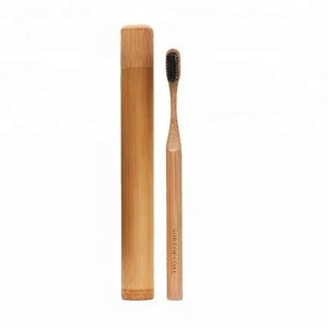 Hot selling Biodegradable round handle bamboo toothbrush with bamboo case
