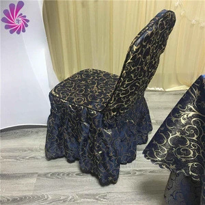 Hotel Navy And Gold Floral Scrolls Pattern Massy Fabric Jacquard Polyester Chair Cover