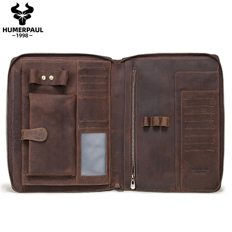 HUMERPAUL 2020 New Vintage Genuine Leather Big Capacity Laptop Protective Case Cover Business Bag For Ipad