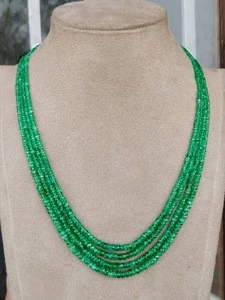 Indian 3 - 4 mm faceted Round Beads Finished Necklace Natural Green Zambian Emerald Gemstone