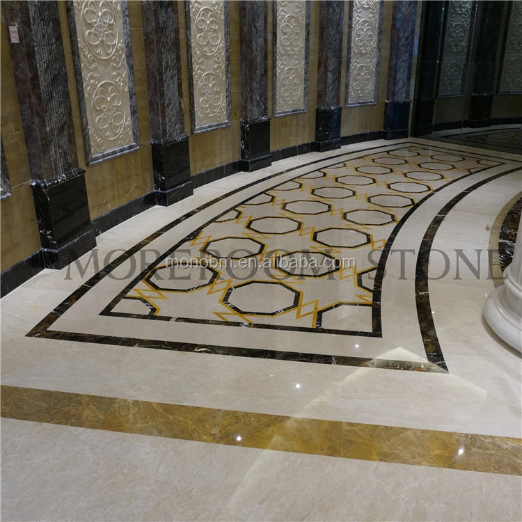 Italian waterjet beige polished marble pattern floor design