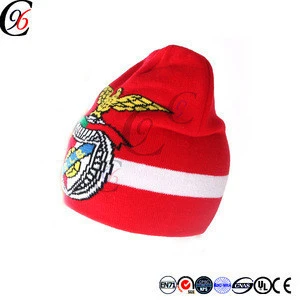 jacquard knitted soccer football winter sports woven outdoor acrylic yarn spandex american football red beanie hat