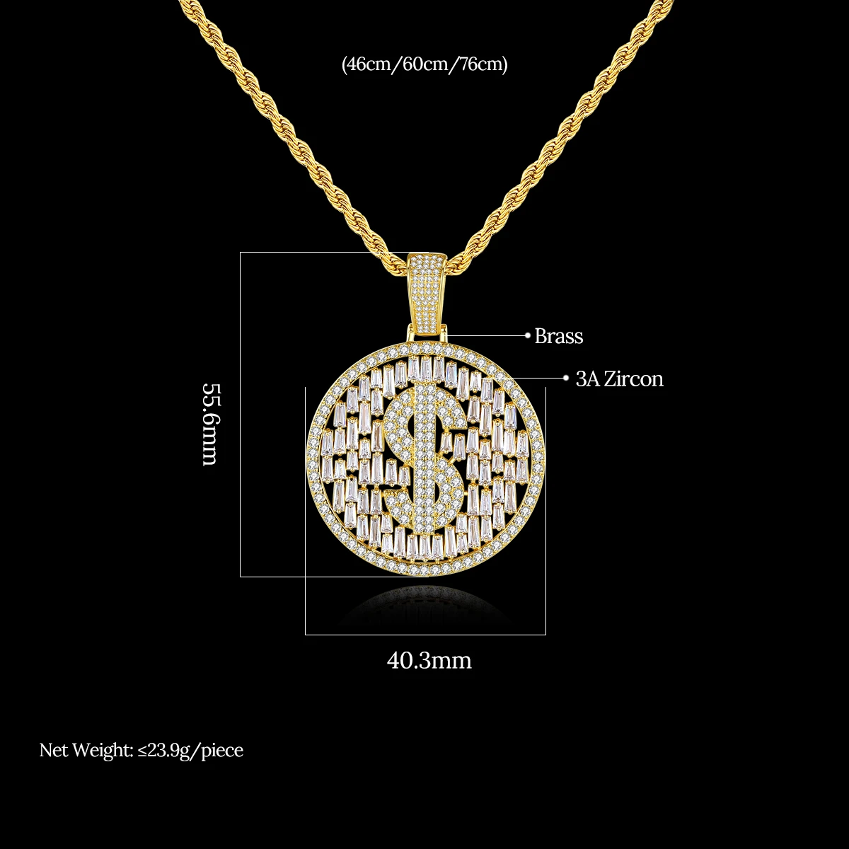 JINSE Queen Coin Pendant Necklace Jewelry Hip Hop Zodiac Zircon Men Necklace