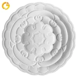 JINTCH Wholesale white ceramic engraving flat starter plate dishes embossed porcelain plates for wedding