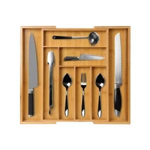 Kitchen Expandable Bamboo 7 to 9 compartment Cutlery Drawer Tray organizer