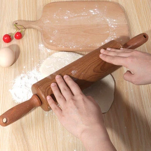 kitchen utensil baking tool silicone rolling pin with wood hand and Non-stick Surface