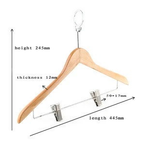 Lanhome Anti-theft Hotel Natural Color Wooden Hanger With Ring Hook and Clips