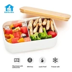 Large 1000ml capacity plastic BPA-free natural bamboo lid food storage container fridge available lunch box