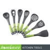 LFGB 7 nylon kitchen utensils tools set with rubber soft heavy handle slotted turner spatula ladle strainer spoon pasta rake