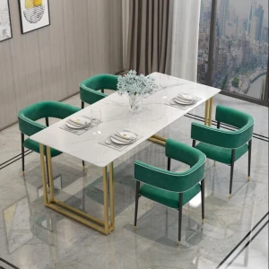 light luxury modern dining room marble top iron metal legs dining table