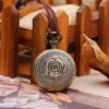 LIKA Ancient Genuine Leather Cord Bronze bracelet Rose  embossed Round Pendant Pocket Watch