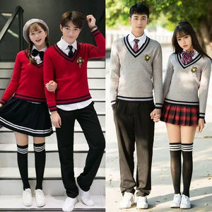 Long sleeve sweater, skirt, pant high school uniform set