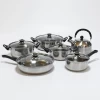 Low price pots and pans set 12pcs stainless steel cookware set with whistling kettle