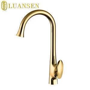 Luansen 0166-J inswept gold single handle brass body kitchen faucet