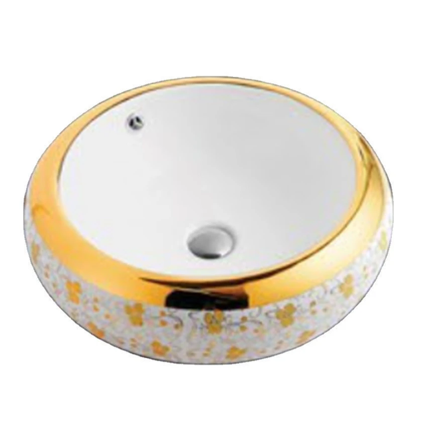 Luxury Golden Decorative Ceramic Art Basin Round Bathroom Sink