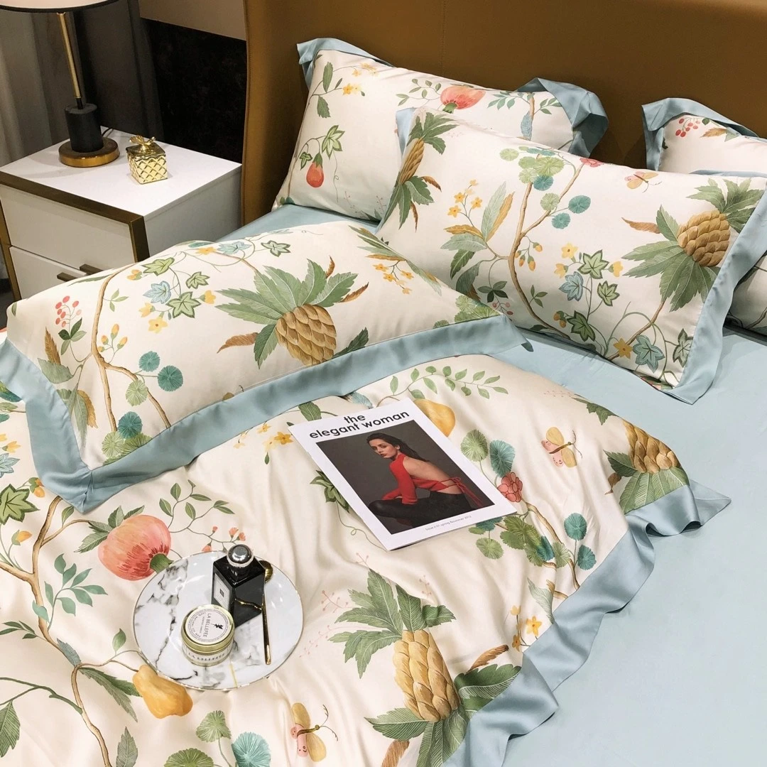 Luxury king size bed comforter home bedsheet textile beautiful duvet cover famous brand bedding set 4 pcs luxury