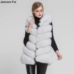 Luxury Style Womens 6 Rows Gilet Real Fur Vest With Hood Fox Fur Waistcoat Woman