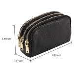 Luxury Women Triple Zip Coin Purse Genuine Leather Card Holder Wallet Mini Coin Pouch Men